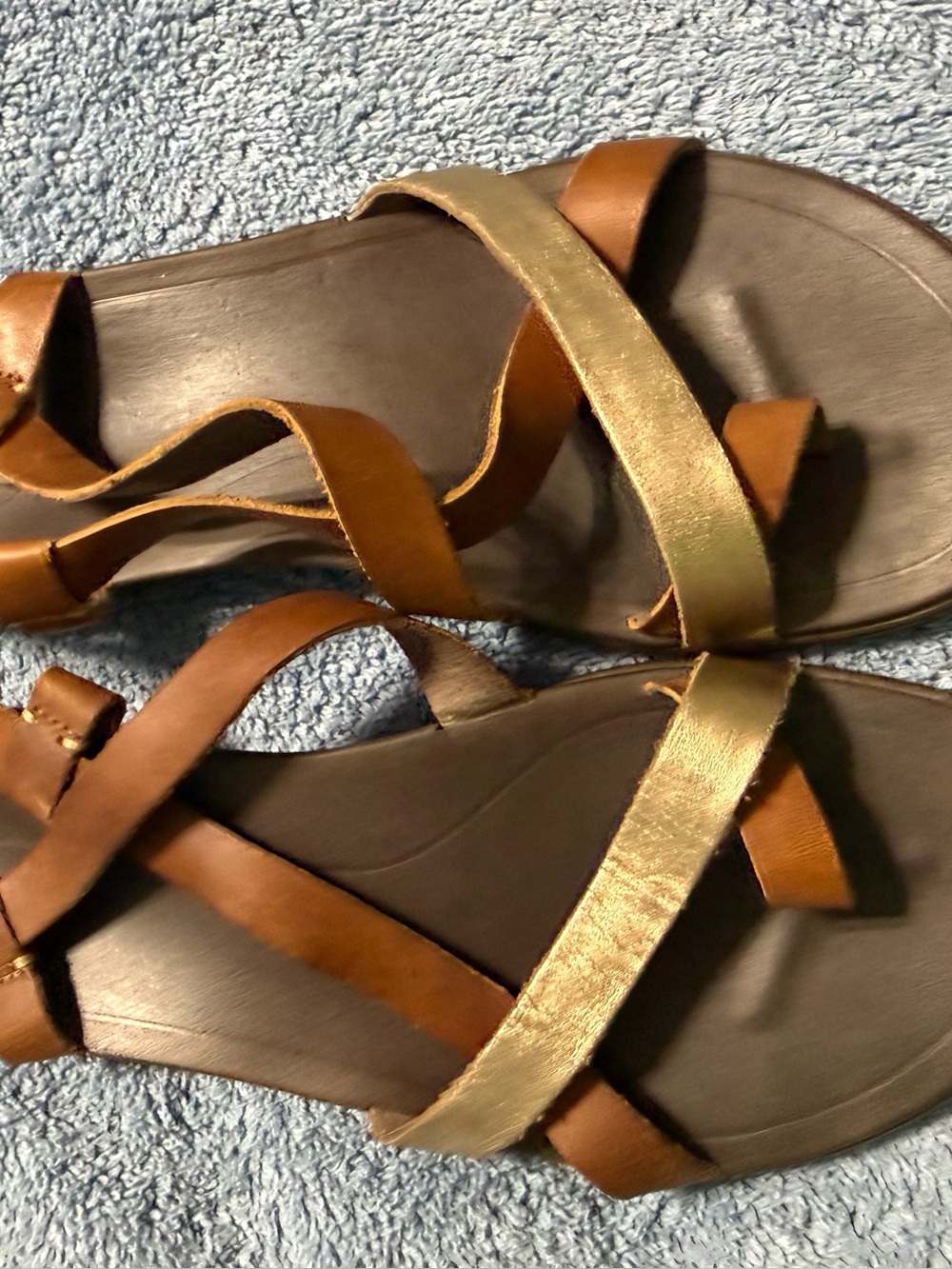 Olukai Women's Brown Leather Sandals with Gold Accent